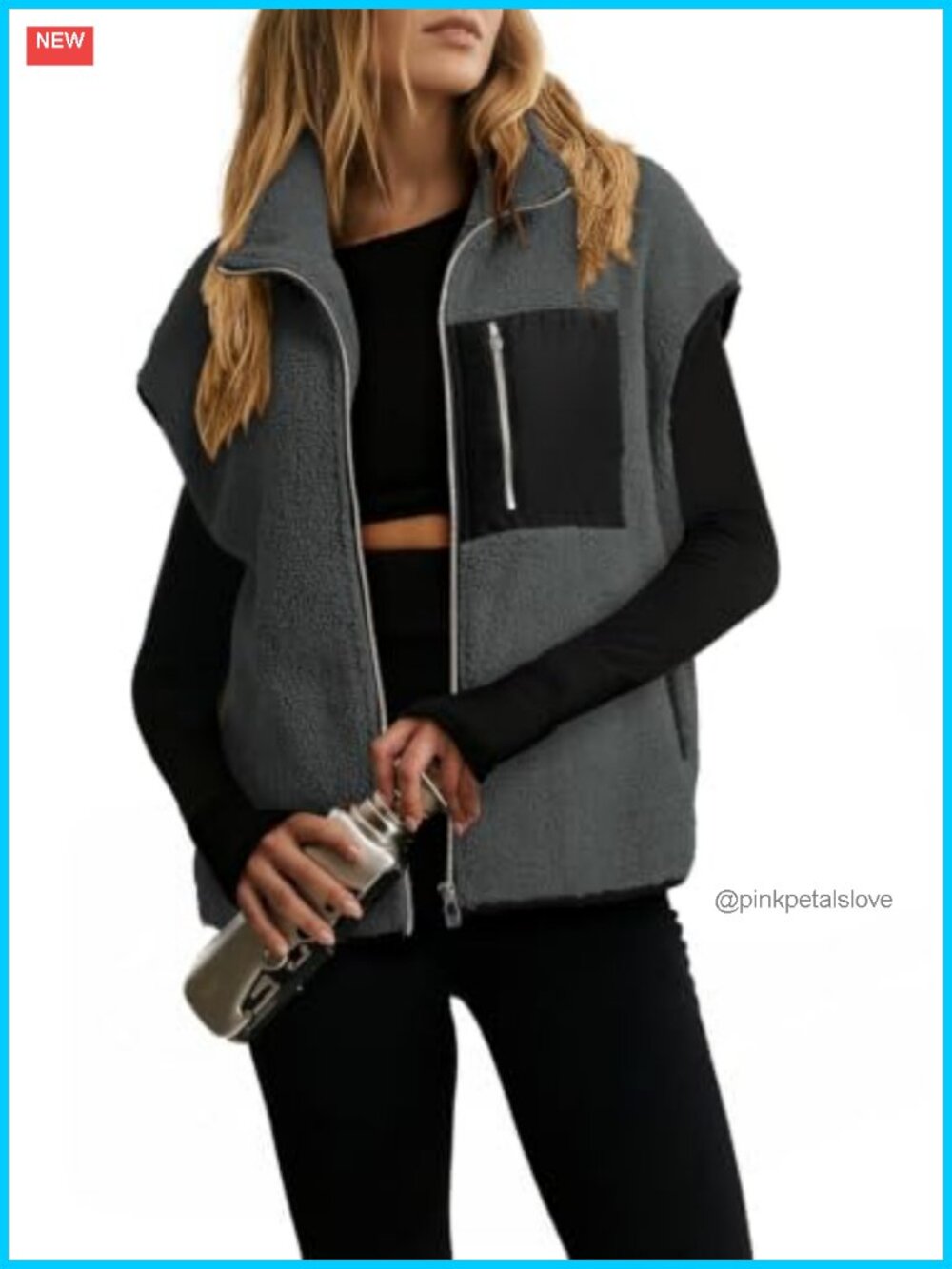 Sherpa Fleece Zip Up Vest Oversized Casual Layering Jacket